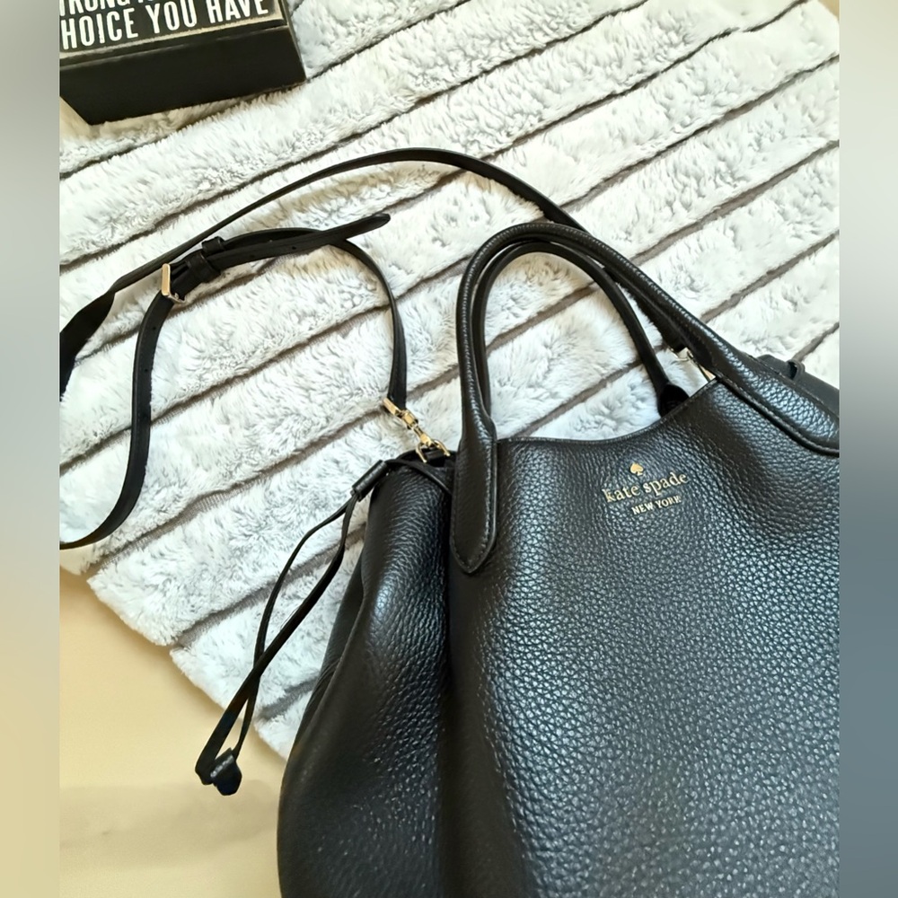 kate spade Black Pebbled Leather Tote with Top Handles - Picture 5 of 8